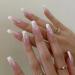 Glazed Press on Nails Medium Length Coffin Chrome False Nails Glossy Pearlescent Pink Acrylic Fake Nails with White French Tips Reusable Full Cover Artificial Nails for Women and Girls 24Pcs Glazed French Tip