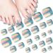 24pcs Toenails with Glue Chrome Short Square Toenails Summer Beach Clip Bridal Fake Toenails Glue On Nails