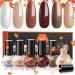 modelones Nail Polish 6 Colors Fall Brown Nude Silver Glitter Nail Polish Set Skin Tone Winter Collection Quick Dry Nail Polish Manicure DIY Nail Art Salon Home Gift For Women Girl A0-Fall's Gold