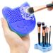 TailaiMei 2 in 1 Makeup Brush Cleaning Mat with Brush Drying Holder Silicon Cat Shaped Brush Cleaner Pad include Cosmetic Brush Organizer Rack Portable Washing Tool for Makeup (Blue)