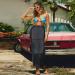 Folding Skirt Elegant Boho Red Long Beach Rock A-line Ball Dress - Women's Vintage Flower Swing with Elastic Waist & Neckholder S - Buy Online on GoSupps.com