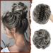 Sofeiyan Claw Clip Messy Bun Hair Piece Wavy Curly Hair Bun Clip in Claw Chignon Ponytail Hairpieces Synthetic Tousled Updo Hair Extensions Scrunchie Hairpiece for Women Gray and White Tips