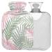 NAANLE hot water bottle with cover pink palm leaf Transparent hot water bottle 1L heat bottle for menstrual cramps pain relief handfoots heat and cold therapy