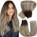 Hetto real hair excesses extensions tress real hair extensions remy real hair treats hair recovery ombre dark brown mix ash brown and medium blonde #3/8/22 100g 45cm 3-2 #3/8/22 ombre brown to blonde