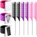 3 Pieces Magnetic Wrist Sewing Pincushion Wristband Magnetic Pin Cushion Holder and 6 Pieces Stainless Steel Pintail Comb Rat Tail Teasing Comb Hair Parting Comb for Girls (Black, Purple, Rose Red) Rose,Purple