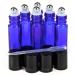 Vivaplex, 6, Cobalt Blue, 10 ml Glass Roll-on Bottles with Stainless Steel Roller Balls - .5 ml Dropper Included