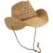 Melesh Adult Sun Straw Western Cowboy Hat in Khaki - Stylish Protection from the Sun - Buy Online on GoSupps.com