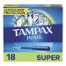 Tampax Pearl Plastic Tampons Super Absorbency Unscented 18 Count - Pack of 12 (216 Total Count) (Packaging May Vary)