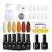 Beetles Gel Nail Polish Kit with LED Light Easy Nail Extension Set, 6 Colors Winter Gel Polish and 2 In 1 Base Gel Nail Glue Top Coat Starter Kit with Coffin Nails Valentine's Day Gifts for Women E-Orange Autumn