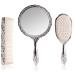 3 pc Silver Chrome Girls Vanity Set Comb Brush Mirror.