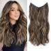 Honey Brown Hair Extensions with Adjustable Size Removable Clips 20inch Secret Invisible Hair extension Synthetic Curly Hair Pieces for Women 20 Inch Honey Brown with Highlights