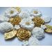 21x Gold White Roses Leaves Cake Toppers Edible Gold Wedding Anniversary Cake Decorations Sugar flowers Birthday Cupcake Toppers