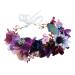 Floral Crown Headband Flower Garland Headband Hair Wreath Hair Garland Flower Halo Floral Headpiece Boho with Ribbon Wedding Party Festival Purple One Size