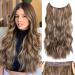 Halos Hair Extension with Transparent Wire Invisible Wire Hair Extensions with 5 Adjustable Sizes 20 Inch Synthetic Wavy Hair Pieces for Women (Color: Deep Almond Brown with Wheat Germ Blonde)