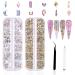 3120Pcs Nail Art Rhinestones Kit HOINCO 120Pcs Multi Shapes Glass Crystal AB Rhinestones and 3000Pcs Round Flat Back Gems Diamond with Tweezers and Dotting Pen for Nail Art Decoration(Crystal Parsh)