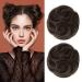 REECHO 2 PCS Mini Claw Clip in Messy & Cat Ears Hair Bun Extensions Wig Accessory Updo Hairpieces for Women Girls (Pack of 2-3.5" Wavy Dark Brown with Copper Highlights) Pack of 2 - 3.5" Wavy Dark Brown with Copper Highlights