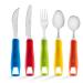 Special Supplies Adaptive Utensils 5-Piece Set Non-Weighted, Non-Slip Handles for Hand Tremors, Arthritis, Parkinsons, Elderly Use -Stainless Steel Knife, Rocker Knife, Fork, Spoons -Colored