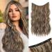 Sofeiyan hair part extensions invisible wire hair extension soft lace shot hair extensions long curly corrugated synthetic hair extension pieces for women 50cm brunette & ashblond brunette mixed ashblond