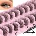 Natural Mink Lashes Wispy Clear Band False Eyelashes Natural Look Fluffy Cat Eye Lashes with Liquid Eyeliner Pack 3D 17mm Fake Eyelashes That Look Like Extenions with Eyeliner 7Pairs by TNFVLONEINS (Black)