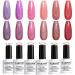 RARJSM Holographic Gel Nail Polish Set Summer Colors Glitter Gel Polishes Kit Rose Gold Hot Pink Red Violet Bright Purple 6PCS 7.5ML Curing Required Unicorn Mirror Laser Effect for Salon Home Manicure Pink Set