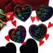 Valentine Crafts Scratch Paper Ornaments Kit - 60 Heart Shapes with Rainbow Scratch Art, Includes 10 Wooden Styluses and 60 Ribbons for DIY Decorations - Buy Online on GoSupps.com