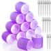 Jumbo Hair Curlers Rollers,24Pcs Large Hair Rollers Set with 12 Big Hair Curlers Self Grip Holding Rollers and 12 Stainless Steel Duckbill Clips for Long Medium Short Thick Fine Thin Hair Bangs Volume Jumbo Purple