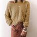 Buy CreoQIJI Women's Khaki Knitted Sweater - Casual Long Sleeve Pullover for Winter | Cozy Solid Color Eyelet Set - Buy Online on GoSupps.com