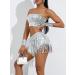 FEOYA Womens Sequins Tassel Festival Dance Sparkly Fringe Skirt - Silver2, X-Large - Buy Online on GoSupps.com