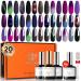 Modelones 25Pcs Gel Nail Polish Kit, Cat Eye Gel Nail Polish Set Glitter Color Changing Nail Polish Gel with Bond Primer Glossy & Matte Top Coat Base Coat Magnet Stick Manicure DIY Salon Nail Art Gift A1 Aurora Night
