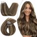 UGEAT Microring Extensions Real Hair Dark Brown and Karamellblond Blonde Highlights Extensions Microring Brown 55 cm 50 grams 50 pieces #4/27 55 cm 4.Microring #schoko brown highlight caramel brown