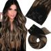 Moresoo clip in extensions real hair balayage black clip in hair extension remy real hair clip extensions 55 cm double brown black to dark brown with dark blond #1b/4/14 7pcs/120g 55 cm #1b/4/14
