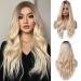 Oefei Long wavy blonde wig for women natural synthetic hair heat -resistant wigs for daily party cosplay wear blonde (26 inches)