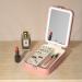 Portable Jewelry Organizer Box with Makeup Vanity Mirror - Rechargeable LED Mirror - Pink - Buy Online on GoSupps.com