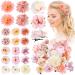 BBTO 21 Pieces Flower Hair Clip Rose Hair Clips Hair Barrettes for Women Flower Hair Accessories Boho Bride Claw Clip Hairpin Brooch Pin Headpiece for Girls Wedding (Pink, White)