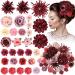 30 Pcs Flower Hair Clip for Women Multicolor Floral Clip for Hair Women Girls Hair Flowers Accessories for Beach Party Bridal Wedding Event Decor Flower Hair Clip Gifts (Red Tone)