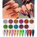 12 jar pearl powder nail chrome rose gold purple holographic rainbow powder reflective mirror effect glitter laser powder with 8 eyeshadow brush 12 chrome nail powder