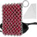 Herda Cast Iron Skillet Cleaner Scrubber, Upgraded Chainmail Scrubber for Cast Iron Pan 316 Chain Pan Pot Scrubber Chain Maille Scrub for Castiron Metal Scrubber Wok Skillet Accessories Cleaning Kit Red