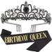 Didder Birthday Crown  Crystal Tiara & Birthday Queen Sash Set  Birthday Tiara Birthday Queen 20 Black