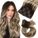 Moresoo Clip in Hair Extensions Real Human Hair Brown and Blonde Balayage Hair Extensions Clip in 18 Inch Ombre Clip in Human Hair Extensions 7 Pieces/120g #4/6/613 45 cm #4/6/613