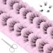 Cluster Lashes with Scissors False Eyelashes Natural Look Wispy Faux Mink Lashes Clear Band Individual DIY Cat Eye Strip Lashes Pack 9 Pairs