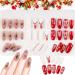72 Pieces Long Christmas False Nails Press on Nails Coffin Christmas Nails Love Stars Snowflakes Christmas Tree Elk Stick on Manicure for Women Girls Nail Decoration Green