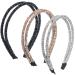PAGOW 3pcs Double Crystal Side Hair Band  Rhinestone Diamond Vintage Turban Thin Hair Bands Hair Hoops Accessories for Women Girls (Black + Silver + Champagne )