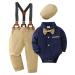 ZOEREA Baby Boy Gentleman Outfits Clothes Set 0-18 Months Romper Jumpsuit with Bow Tie + Suspender Pants Infant Wedding Suit Clothing Sets 3-6 Months Dark Blue