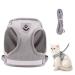 GWAWG Cat Harness and Lead Set Escape Proof Kitten Harness Soft Mesh with Metal Ring for Walking Travel S Grey