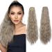 SEGO Drawstring Ponytail Extension Long Wrapped Synthetic Ponytail Hairpiece Corn Wave For Women - 32 Inch Linen Blonde & Pale Blonde