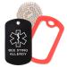 Bee Sting Allergy Medical Alert ID Necklace with Black Tag Red Silencer and 30'' USA Chain - 154 Color Choices Red Black