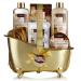 Fathers Day Home Spa Gift Basket  Luxury 13 Piece Bath & Body Set For Men & Women  White Rose & Jasmine Scent - Shower Gel  Bubble Bath  Body Scrub  Salts  6 Bath Bombs  Pouf  Cosmetic Bag & Gold Tub