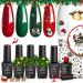 Beetles Christmas Gel Nail Polish Set- Christmas 5 Colors Sparkle Red Green Gel Polish Kit Soak Off LED Gel Nail Kit Manicure Gift with Nail Strengthener Gel and Stickers Nail Art Gifts for Women Christmas-Happy Holidays