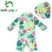 UPF 50+ Baby Girl One Piece Swimsuit with Sun Hat and Sun Protection | Green Flower | 9-12 Months - Buy Online on GoSupps.com