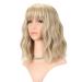 FAELBATY Blonde Wig Short Bob Wigs Loose Wave With Air Bangs Shoulder Length Women's Short Wig Curly Wavy Synthetic Cosplay Wig for Girl Costume Wigs Mix blonde and gold color 12" A blond